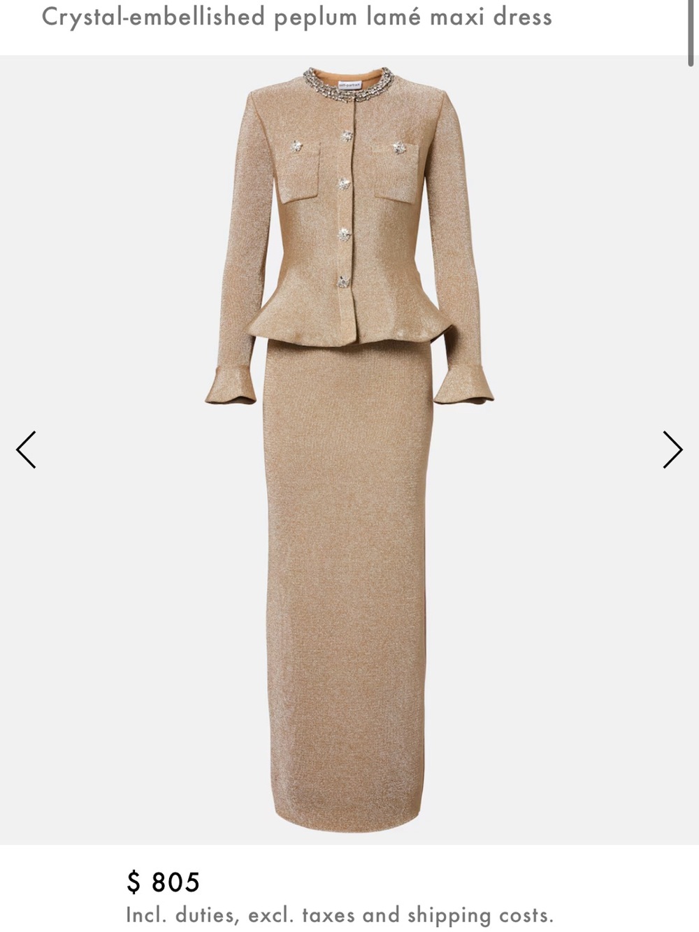 Self-Portrait Champagne Crystal-Embellished Peplum Maxi Dress
